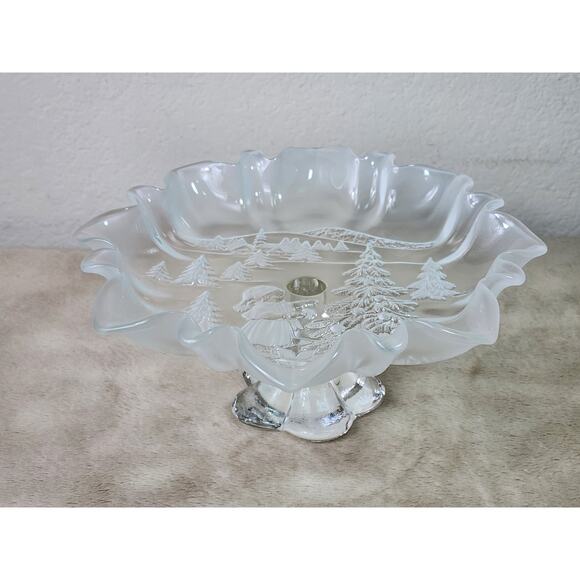 Mikasa Pedestal Footed Bon Candy Cookie Dish Clear Frosted Christmas 9 1/2" x 4" - Picture 1 of 14